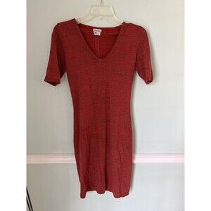 Steven Alan Women's Space Dye Bodycon V-Neck Knit Dress Burnt Orange Size S